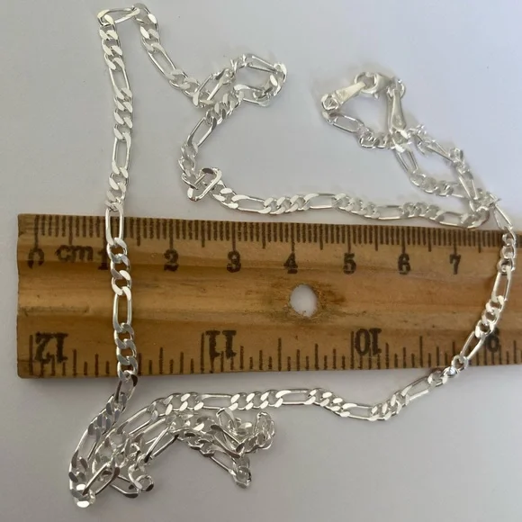 Unisex 925 Silver 3mm necklace 22.5 inch figaro chain - Picture 4 of 6